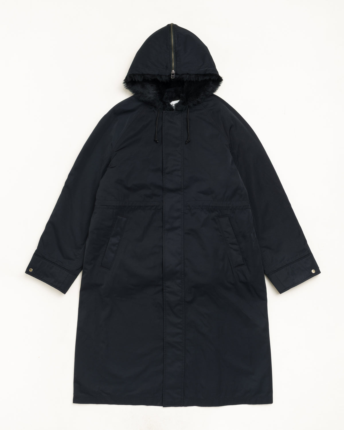 Fur Hood Long Parka Unisex Long Sleeve In Black