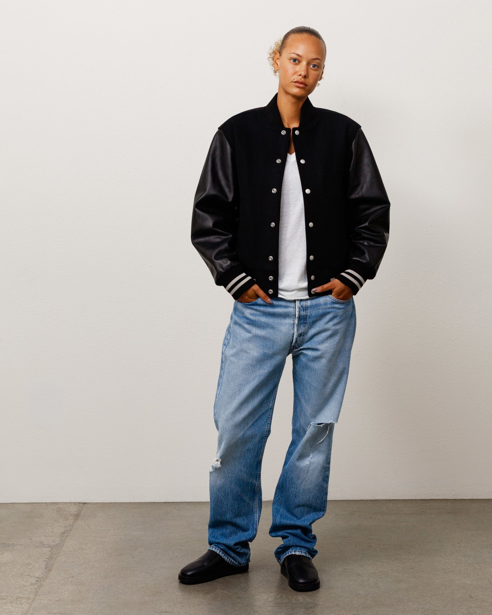 Wool Varsity Unisex Long Sleeve In Black
