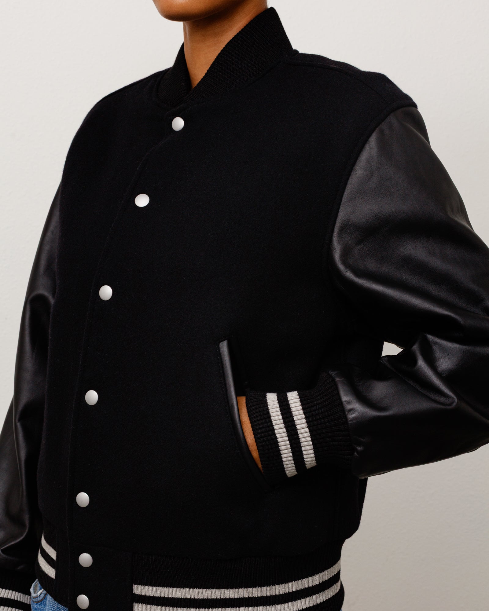 Wool Varsity Unisex Long Sleeve In Black