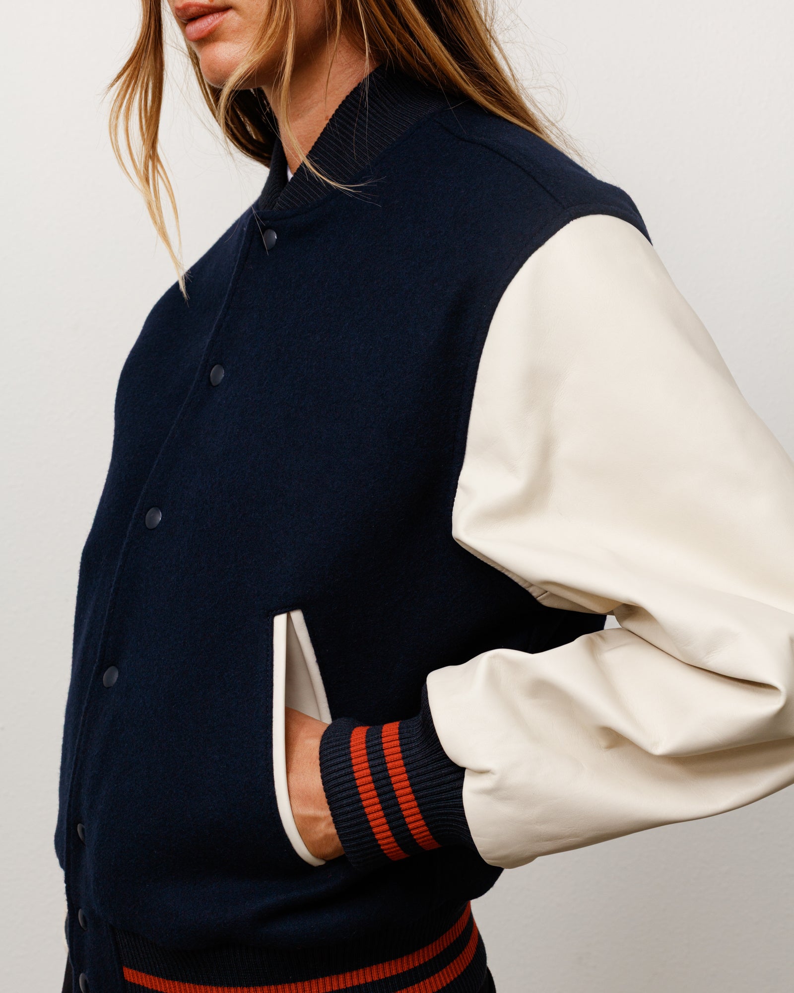 Wool Varsity Unisex Long Sleeve In Navy
