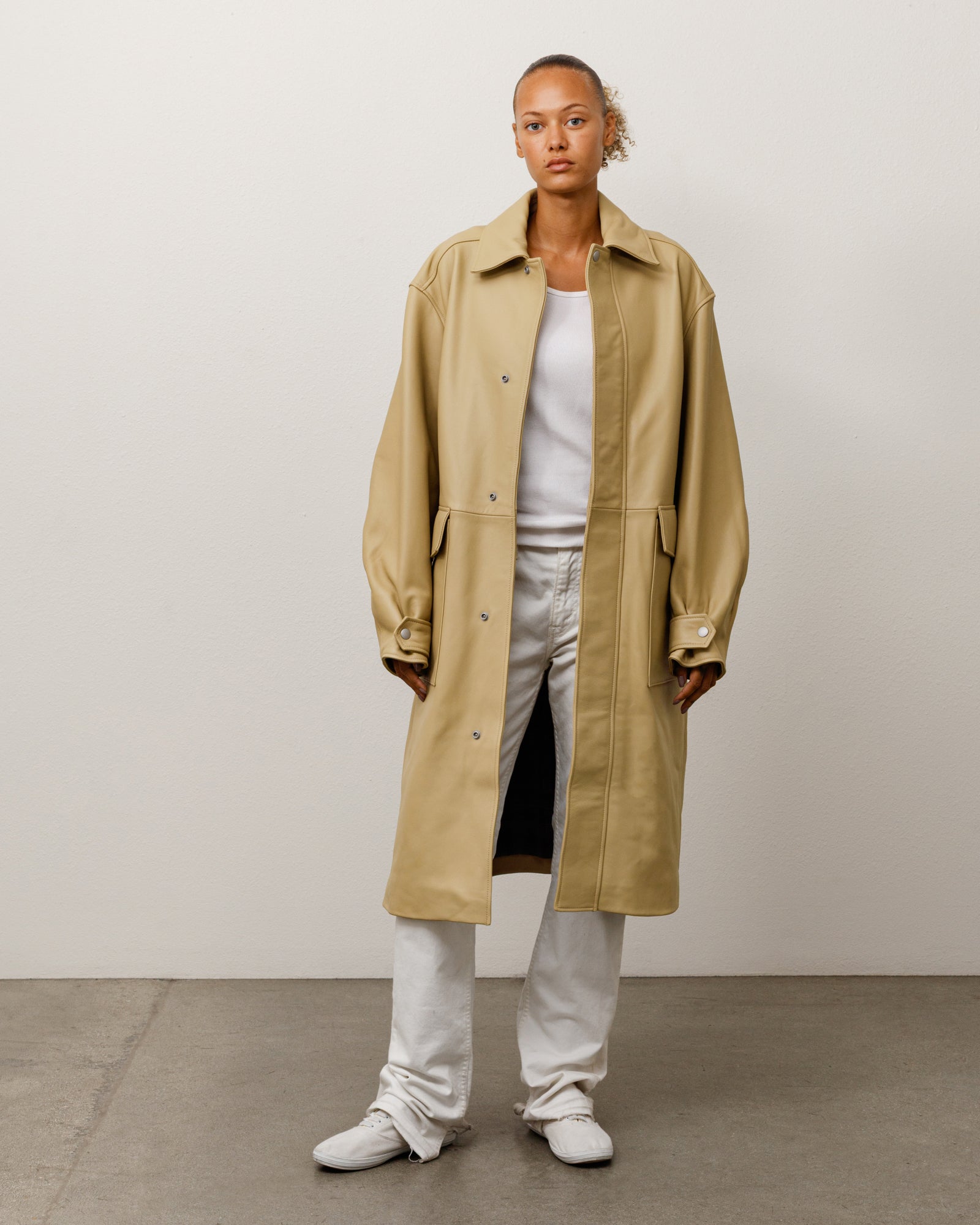 Leather Duster Unisex Long Sleeve In Sand