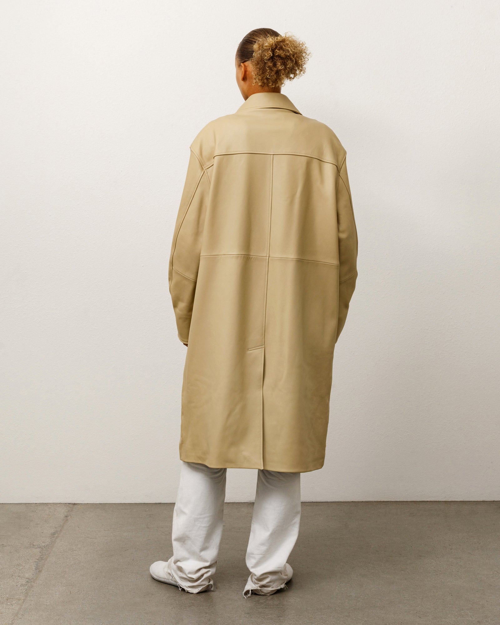Leather Duster Unisex Long Sleeve In Sand