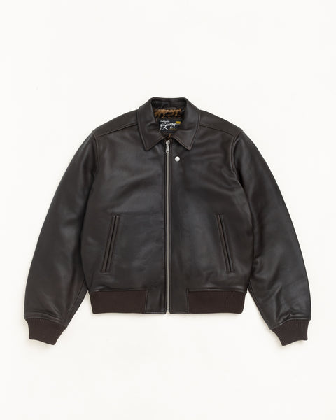 Fur Lined Flight Jacket Unisex Long Sleeve In Brown