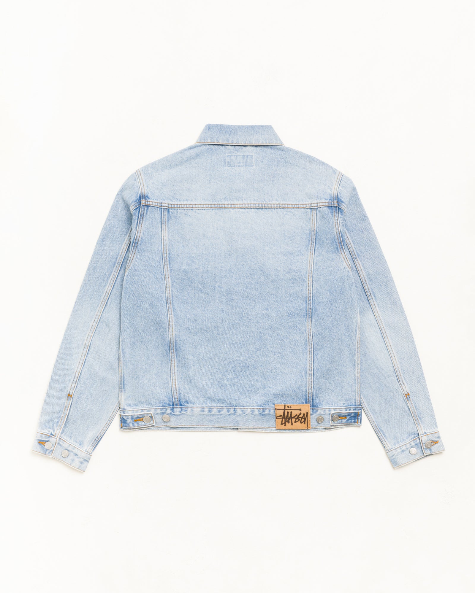 Stüssy 데님 트러커 재킷, 라이트 워시 인디고 컬러의 유니섹스 워시드 데님