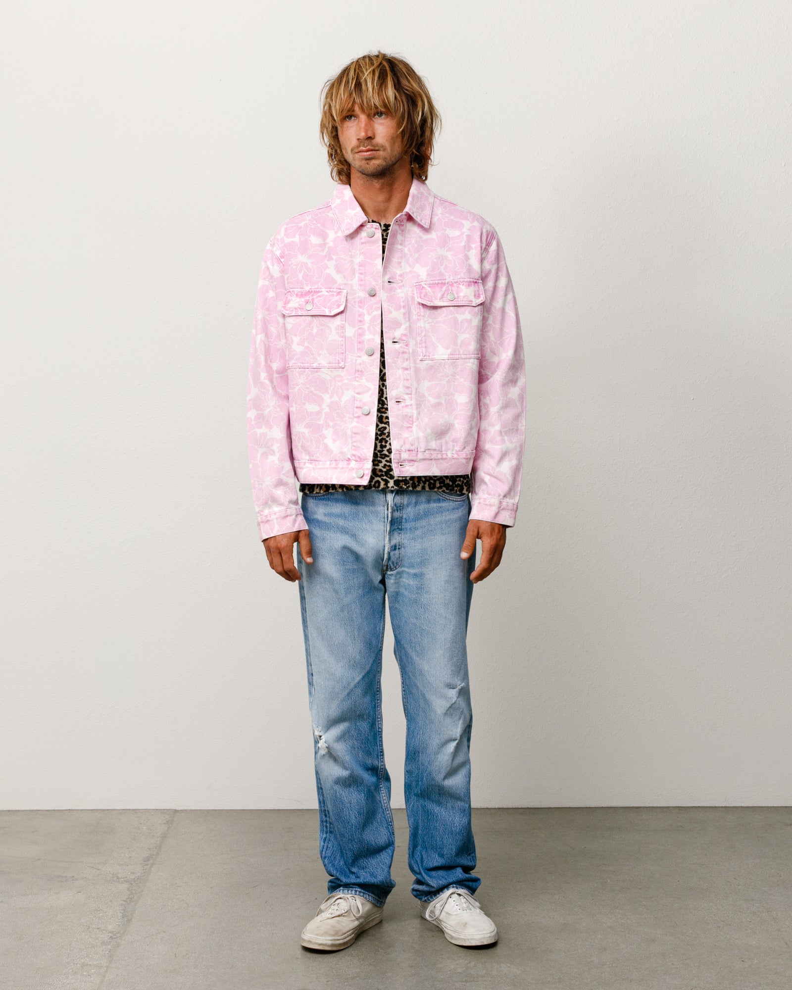 Denim Trucker Jacket – Pink Hawaiian | Outerwear | Stüssy Korea