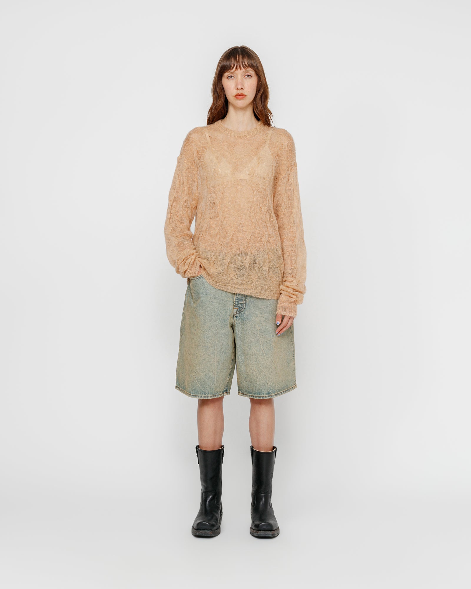 Stüssy Loose Knit Cross Cable Sweater Sand Knits