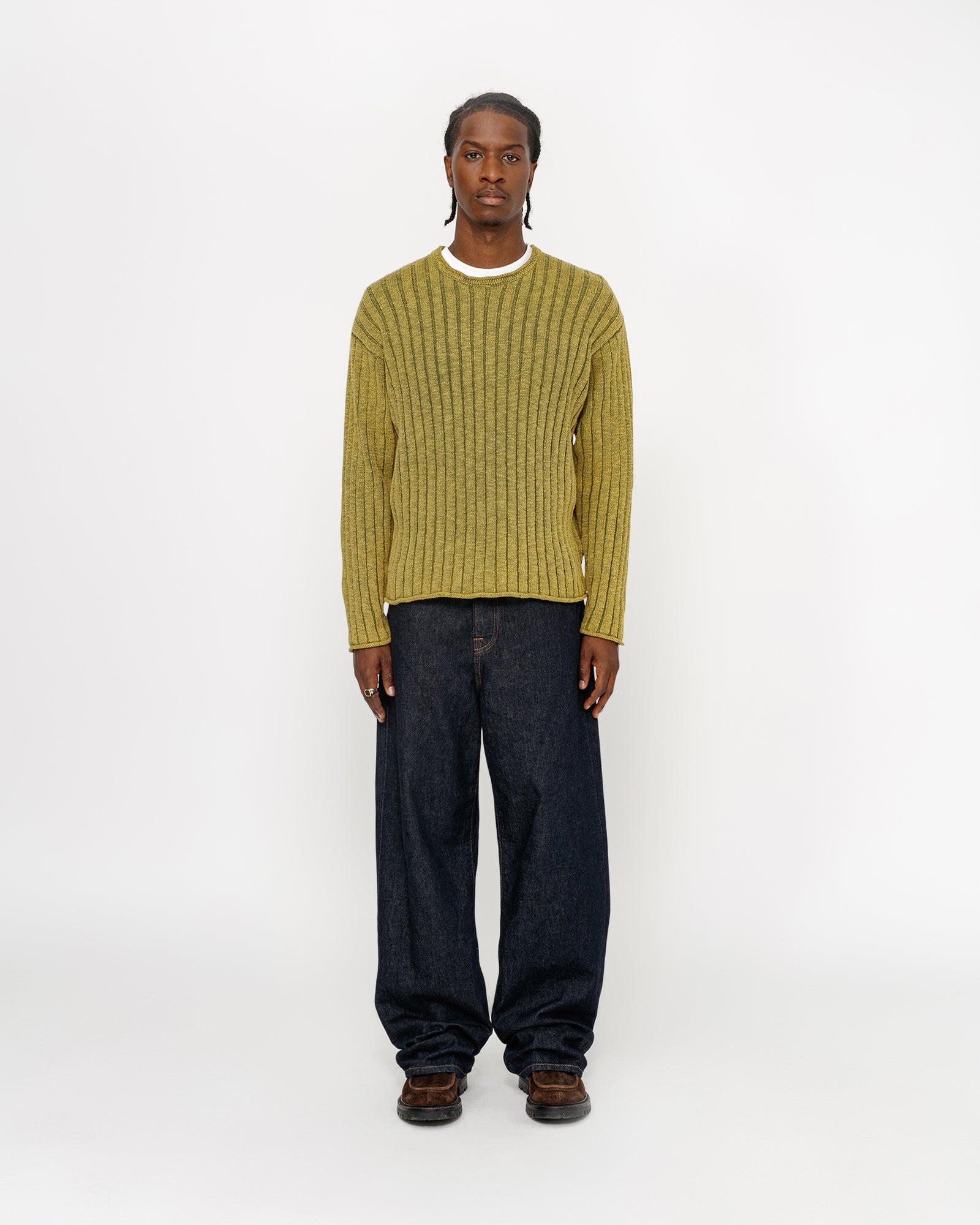 Cotton Slub Rib Crew in green – Stüssy Korea