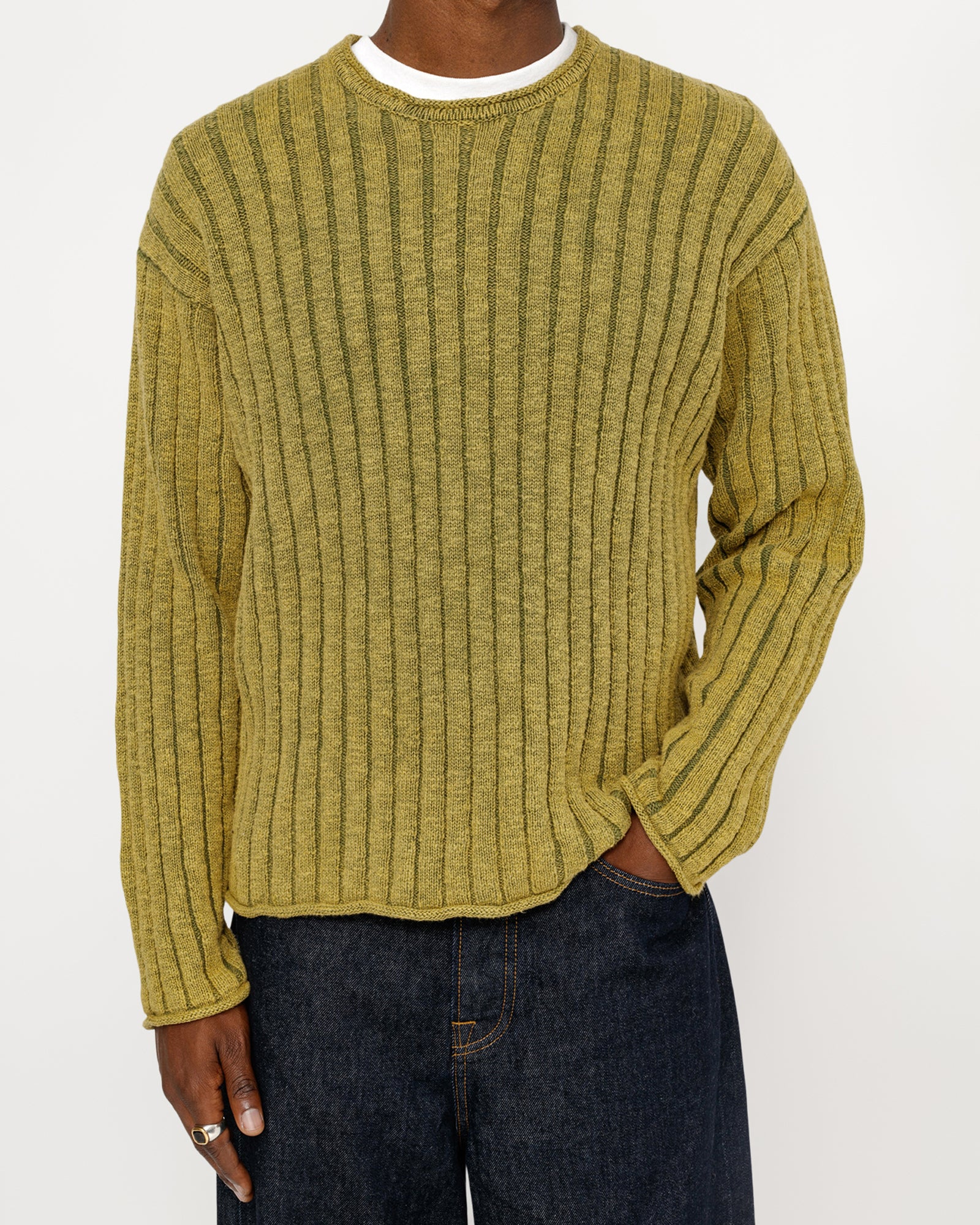 Slub Rib Cotton Slub Rib Crew in green – Stüssy Korea