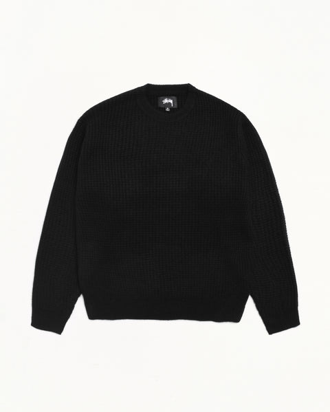 Waffle Cashmere Sweater Mens Long Sleeve In Black