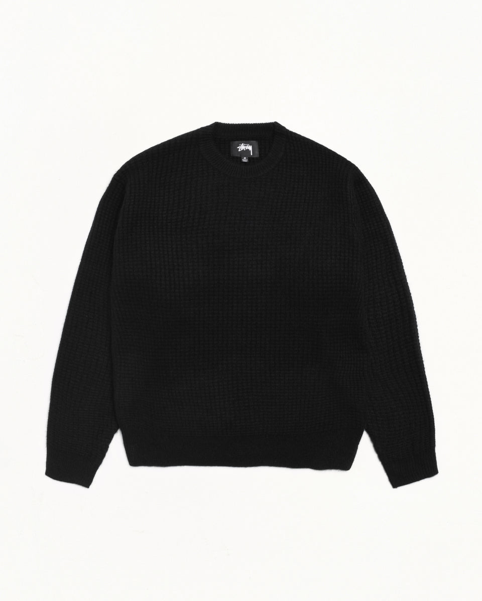 Waffle Cashmere Sweater Mens Long Sleeve In Black