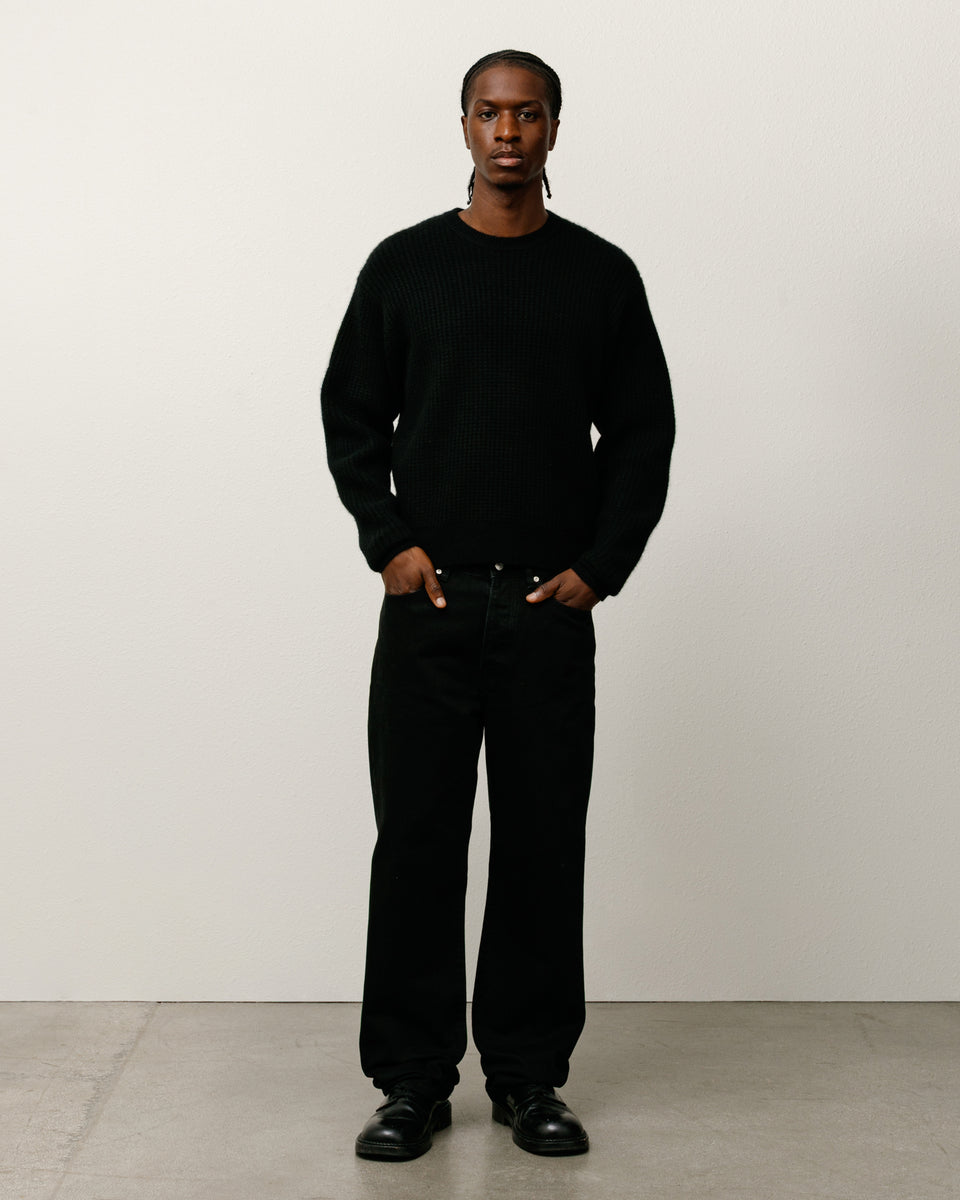 Waffle Cashmere Sweater Mens Long Sleeve In Black