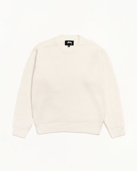 Waffle Cashmere Sweater Mens Long Sleeve In Ivory