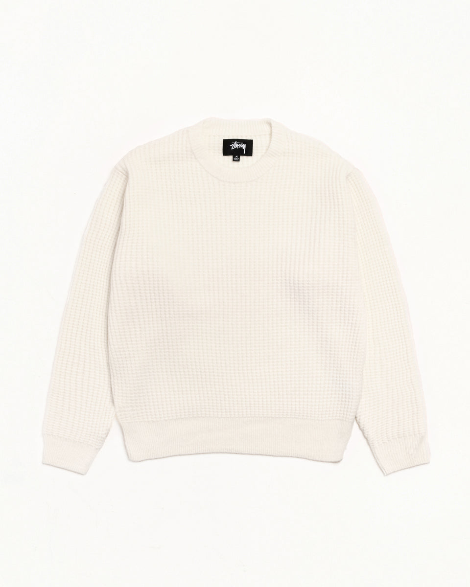 Waffle Cashmere Sweater Mens Long Sleeve In Ivory