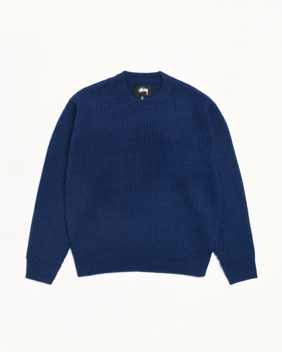 Waffle Cashmere Sweater Mens Long Sleeve In Navy