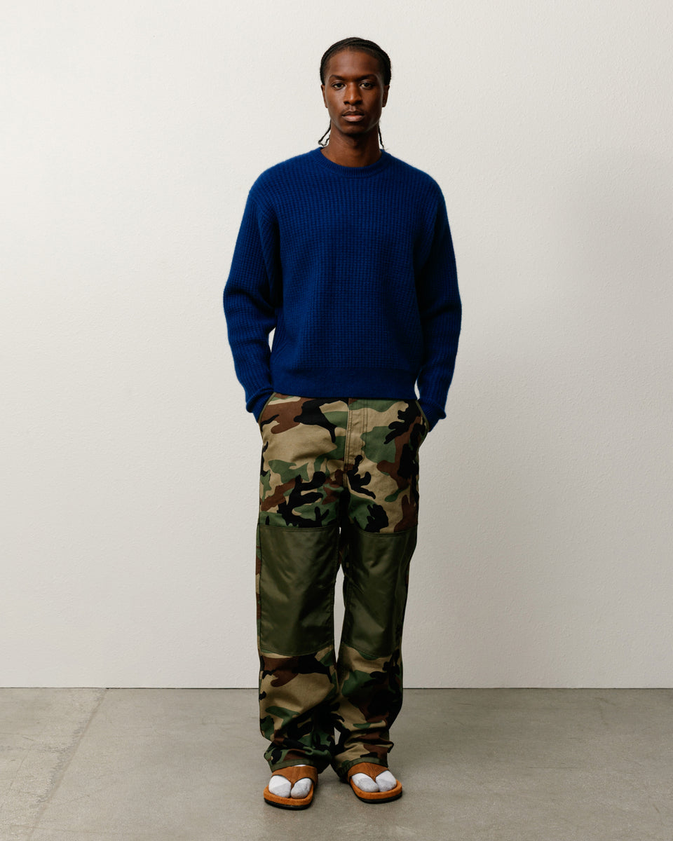 Waffle Cashmere Sweater Mens Long Sleeve In Navy
