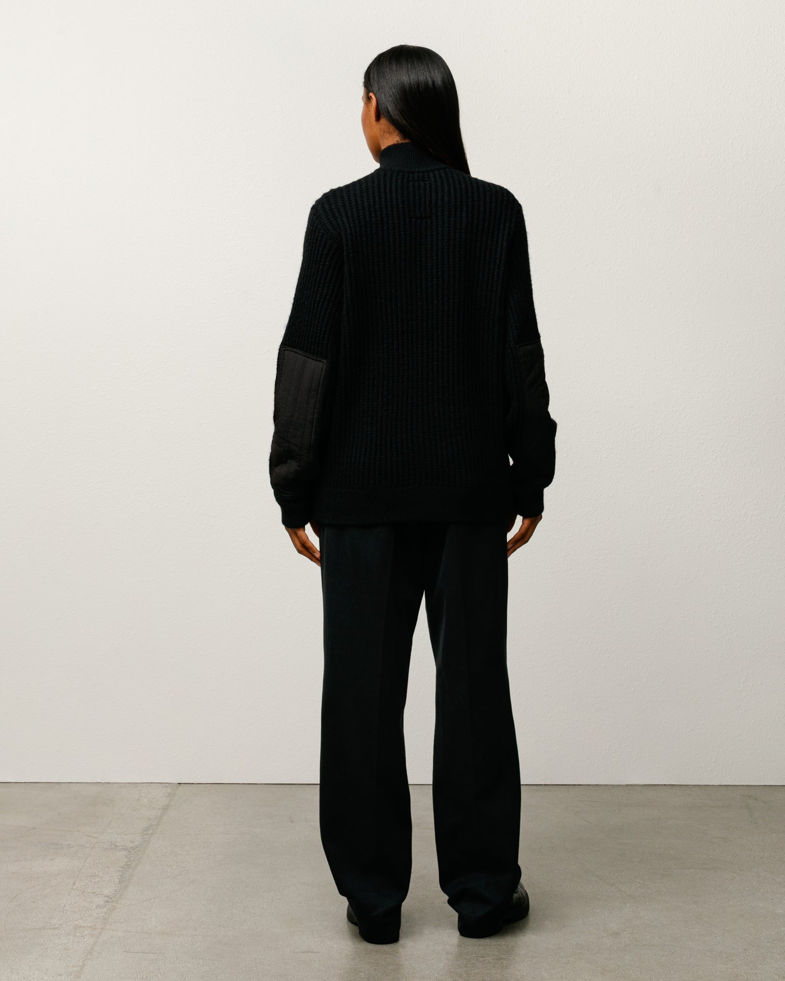 Military Patch Zip Sweater Mens Long Sleeve In Black