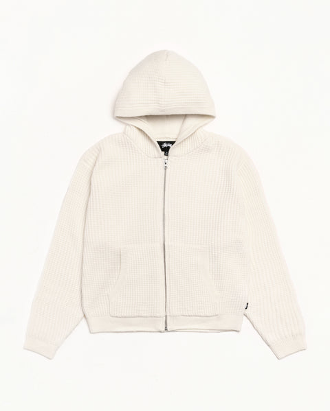 Waffle Cashmere Zip Hood Mens Long Sleeve In Ivory
