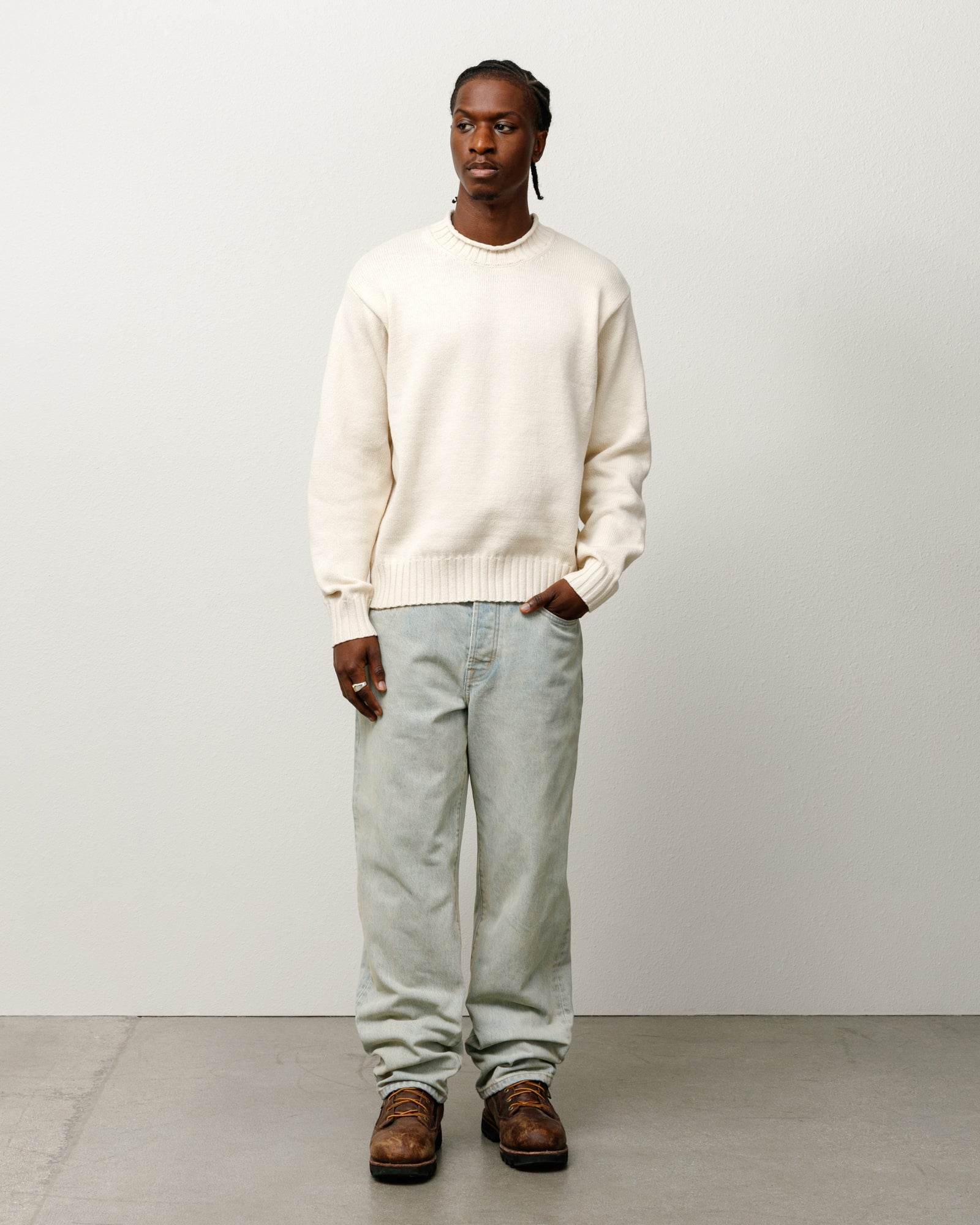 Tonal Mock Neck Sweater Mens Long Sleeve In Natural