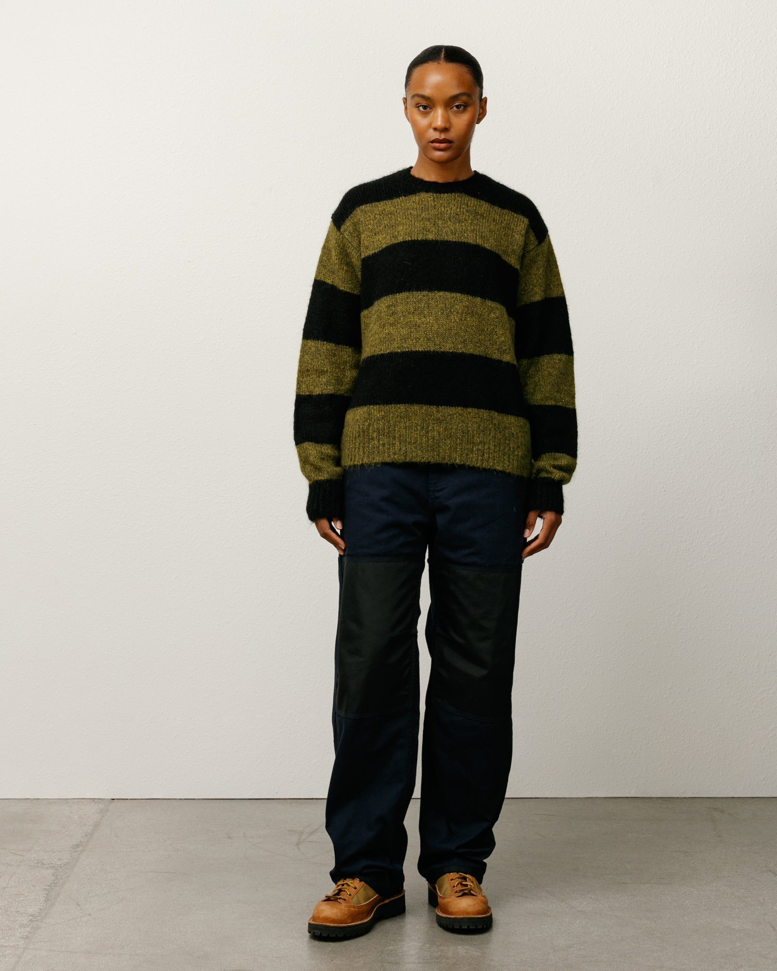 Big Stripe Crew – Dark Olive | Sweaters & Knits | Stüssy Korea
