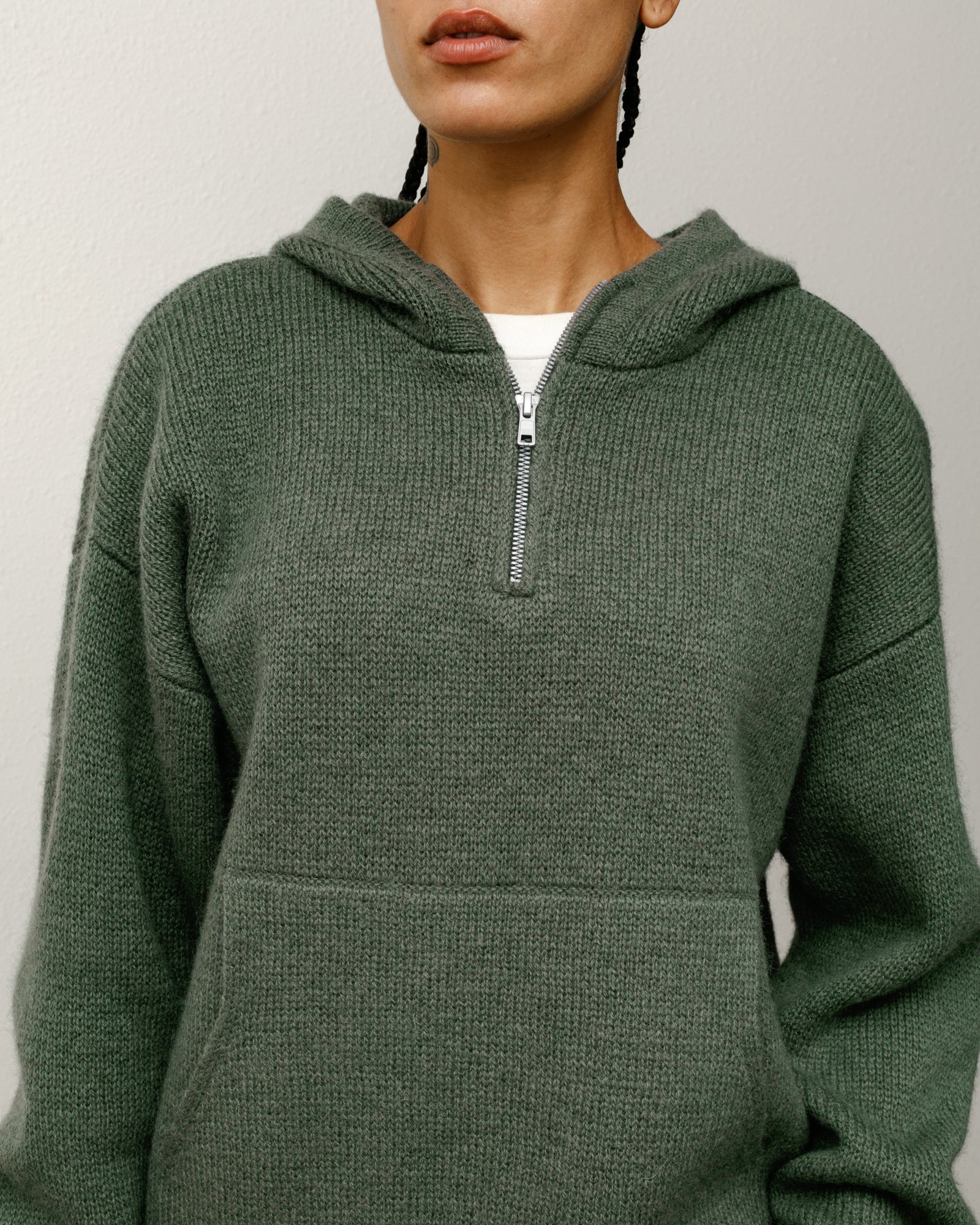 Quarter Zip Sweater Hood Mens Long Sleeve In Green