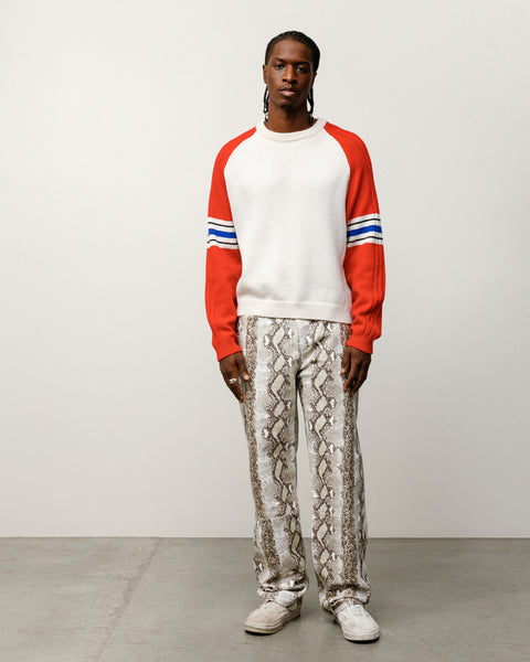Stripe Raglan Crew Mens Long Sleeve In Red