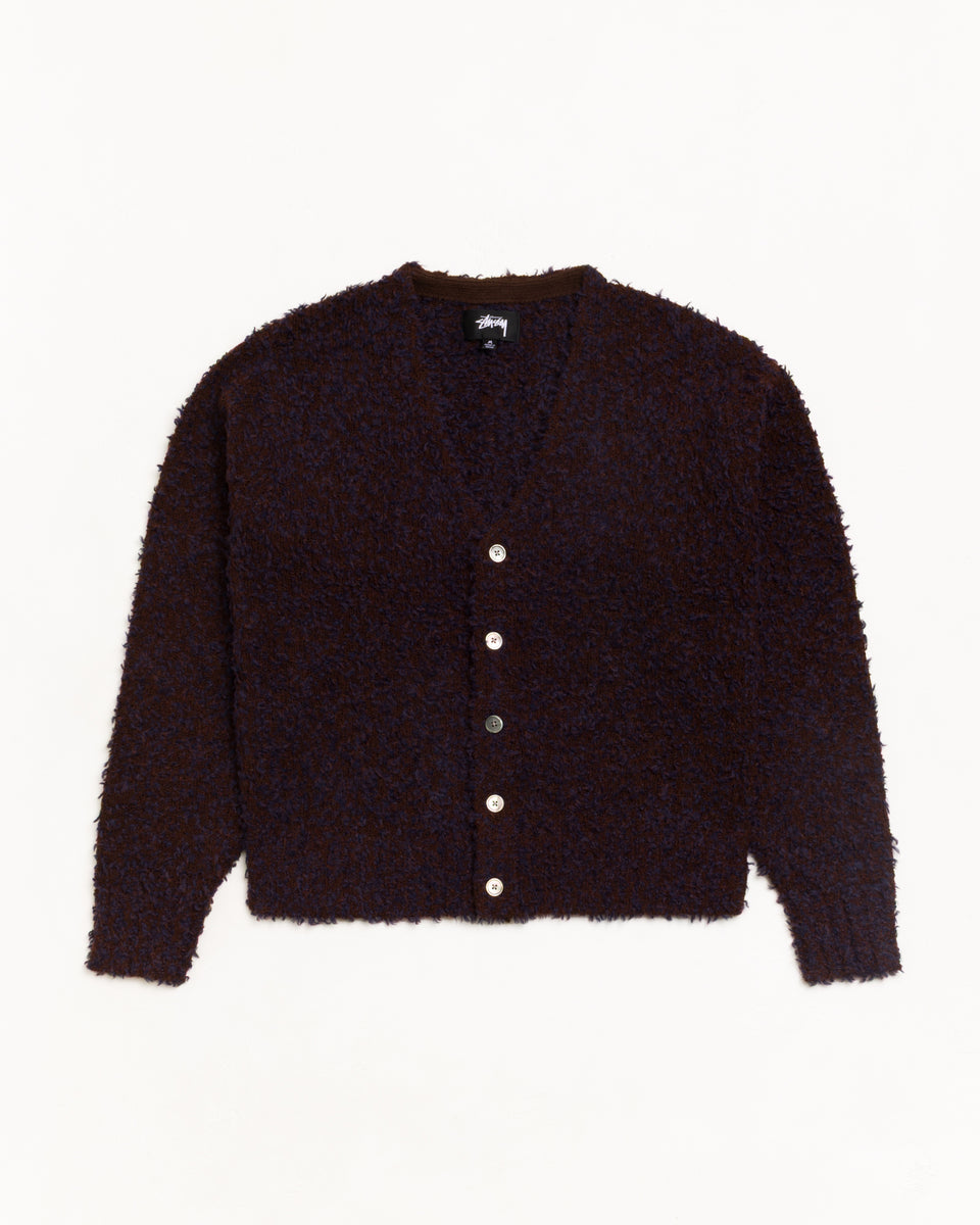 Textured Cardigan Unisex Long Sleeve In Navy Brown