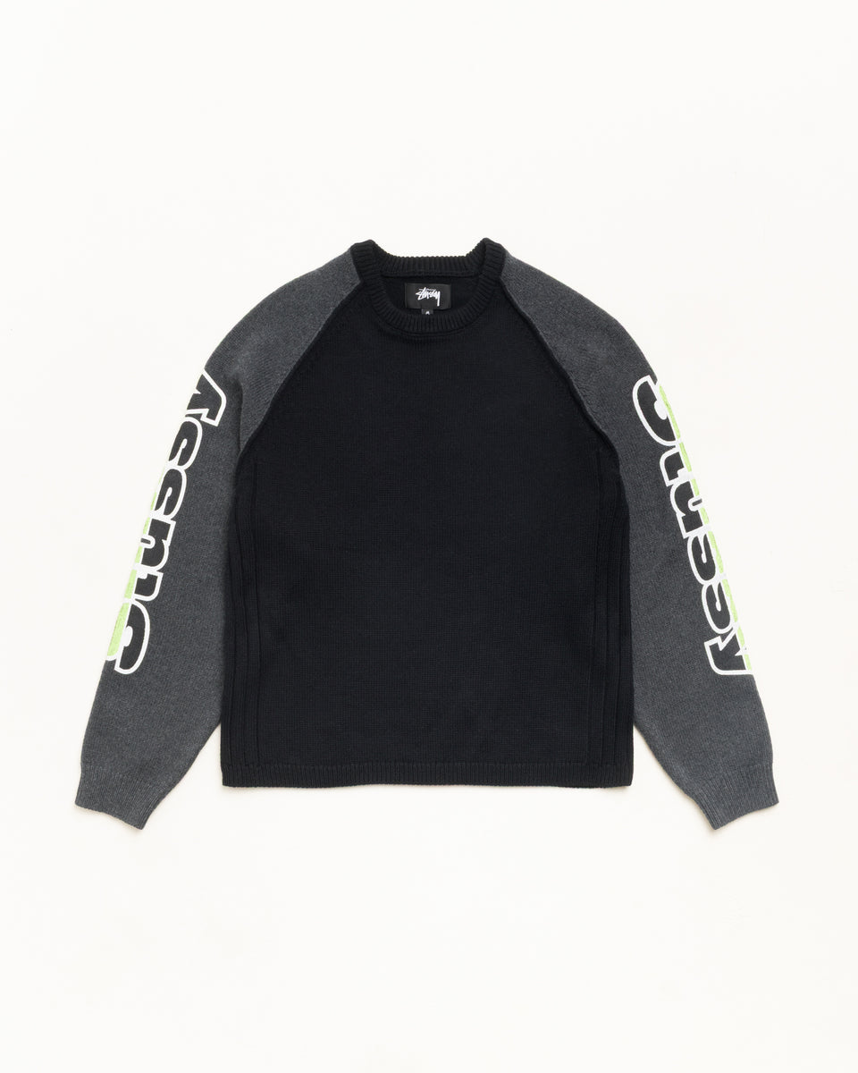 Two Tone Raglan Sweater Unisex Long Sleeve In Black