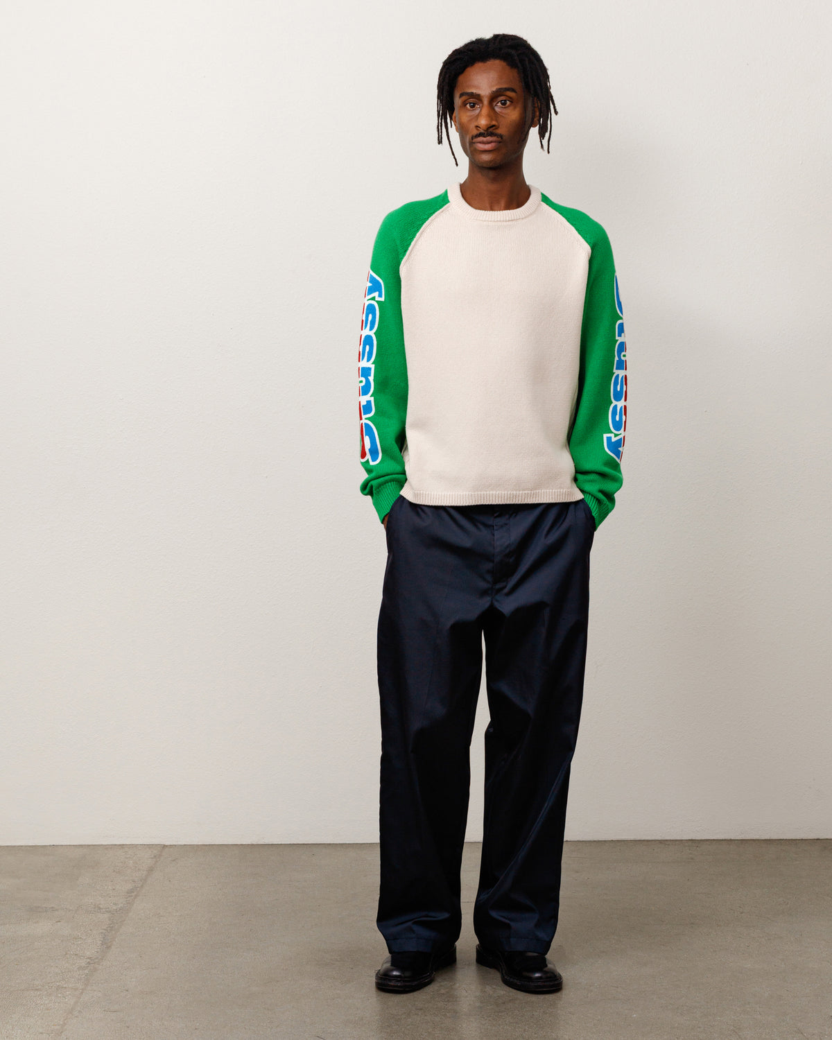 Two Tone Raglan Sweater Unisex Long Sleeve In Natural