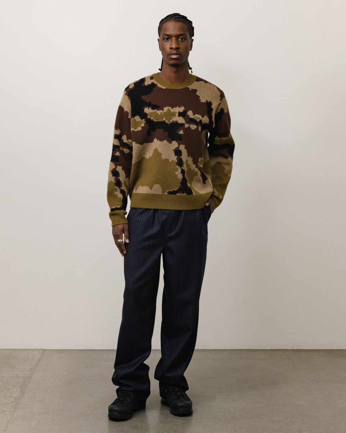 Camo Jacquard Sweater Unisex Long Sleeve In Camo