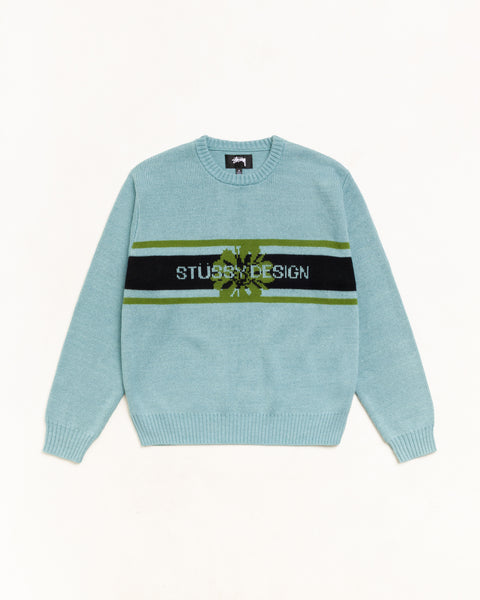 Striped Hibiscus Sweater Unisex Long Sleeve In Dusty Blue