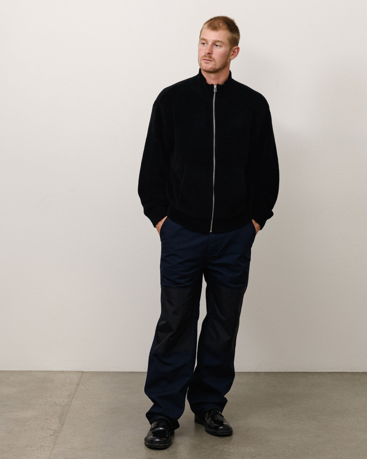 Wool Cashmere Zip Sweater Unisex Long Sleeve In Black