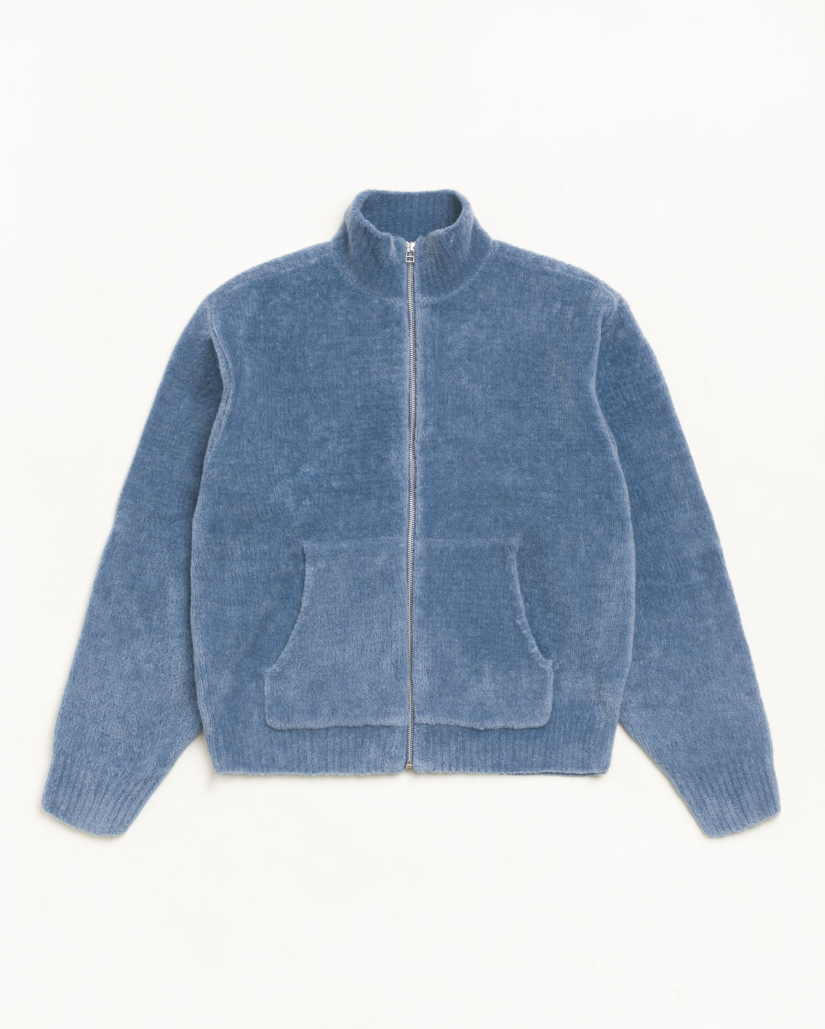 Wool Cashmere Zip Sweater Unisex Long Sleeve In Blue
