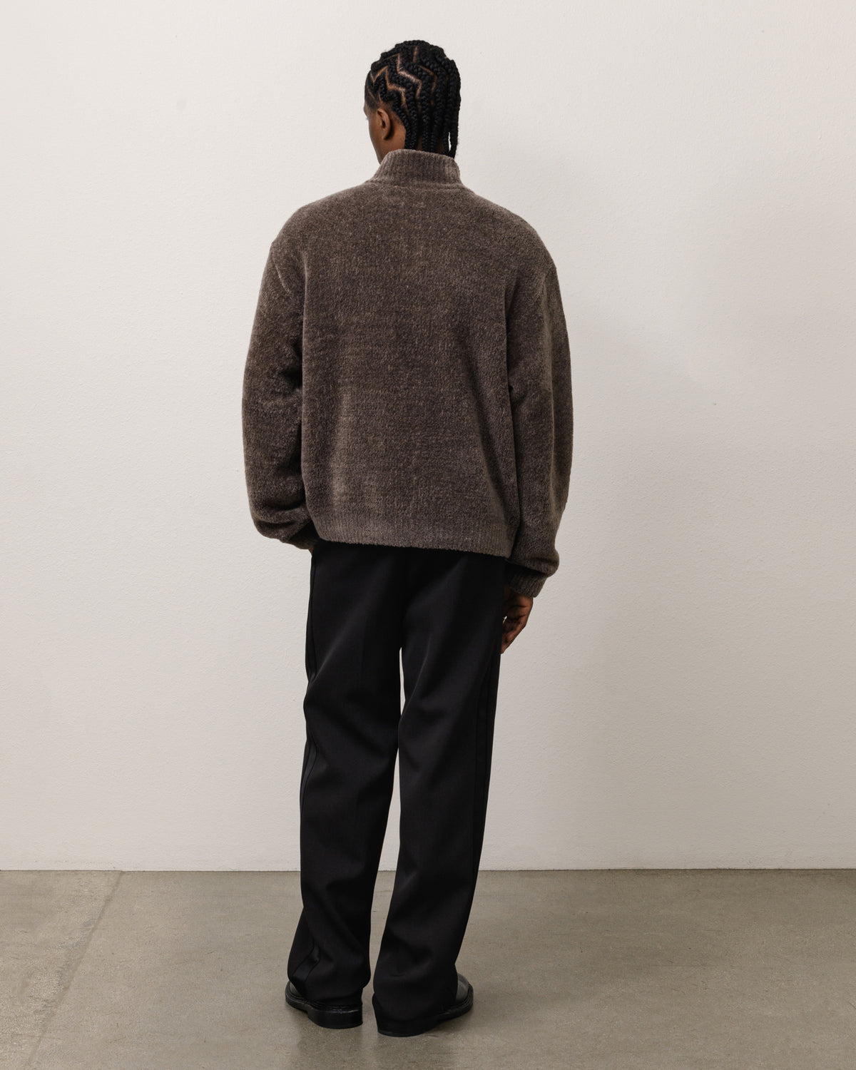 Wool Cashmere Zip Sweater Unisex Long Sleeve In Brown
