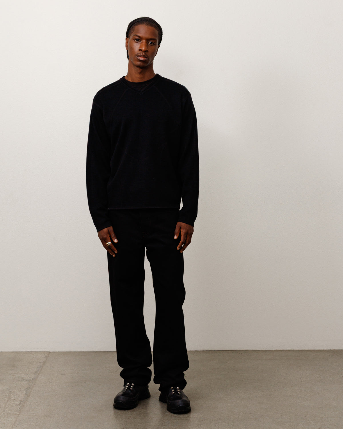 Wave Knit Sweater Unisex Long Sleeve In Black