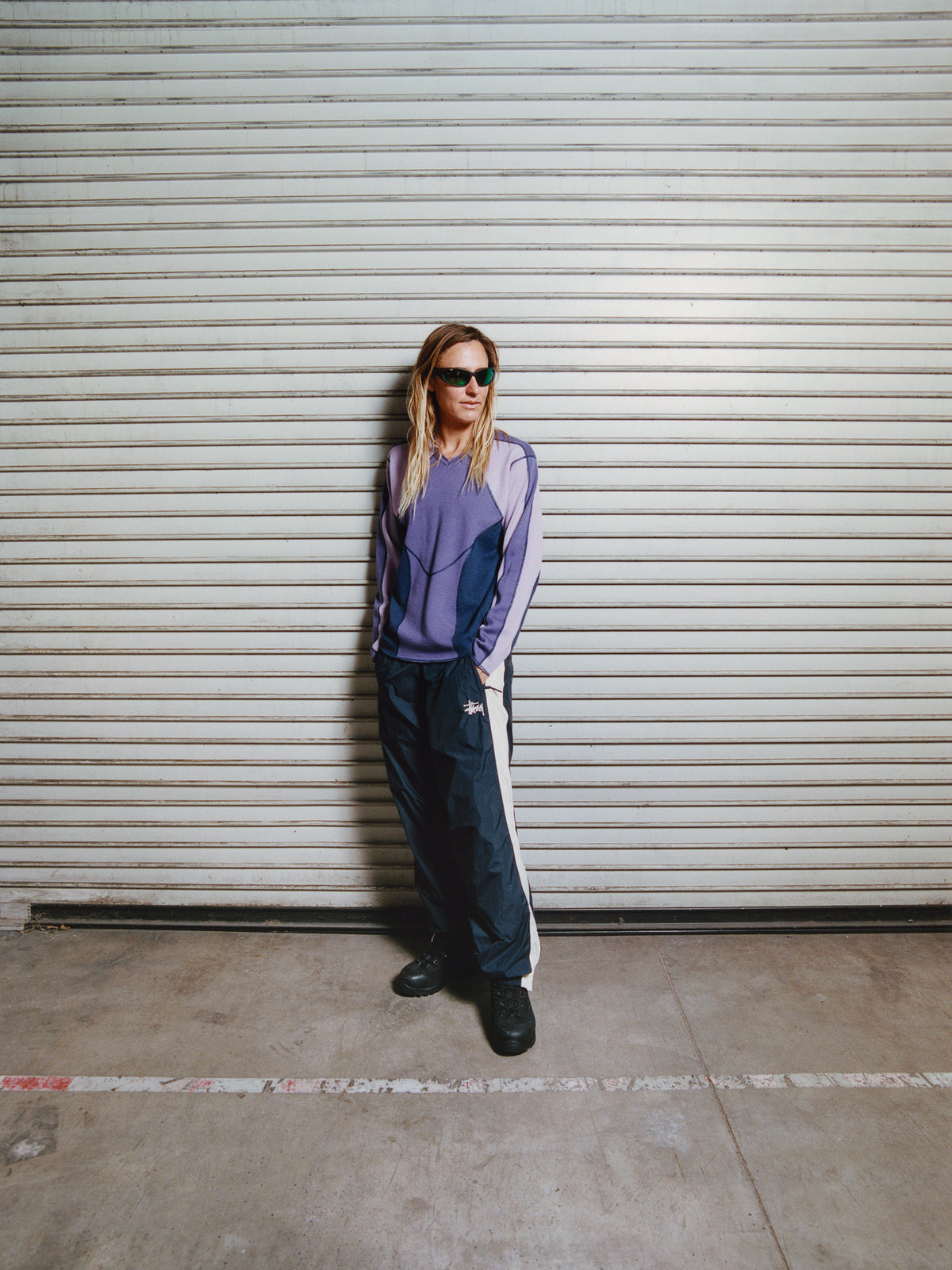 Wave Knit Sweater Unisex Long Sleeve In Lavender