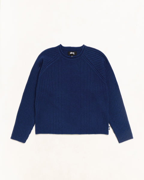 Merino Roll Neck Sweater Unisex Long Sleeve In Blue