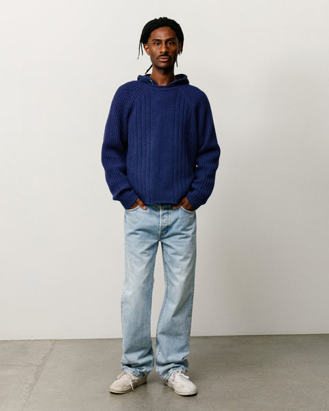 Merino Roll Neck Sweater Unisex Long Sleeve In Blue