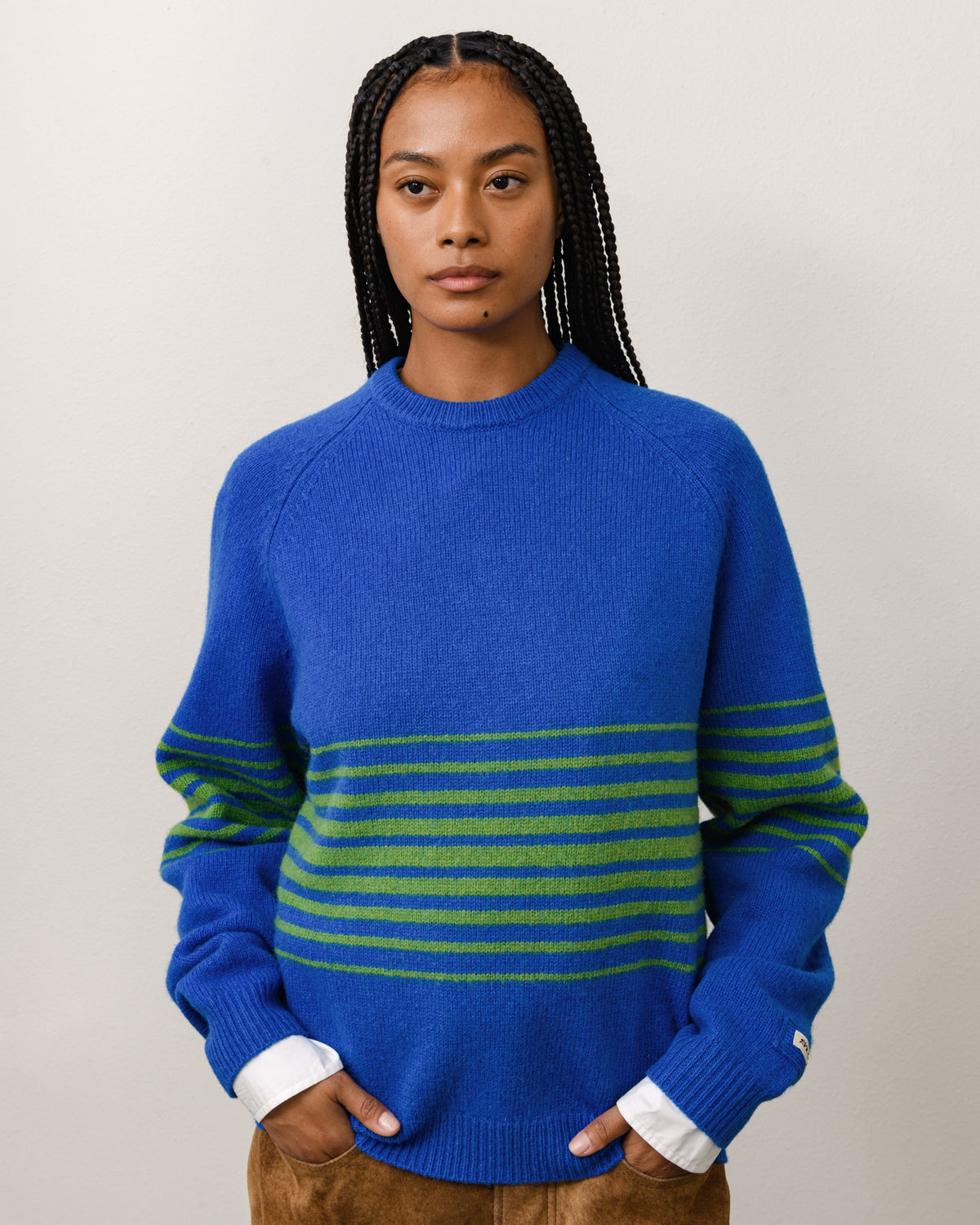 Shadow Stripe Raglan Sweater Unisex Long Sleeve In Blue