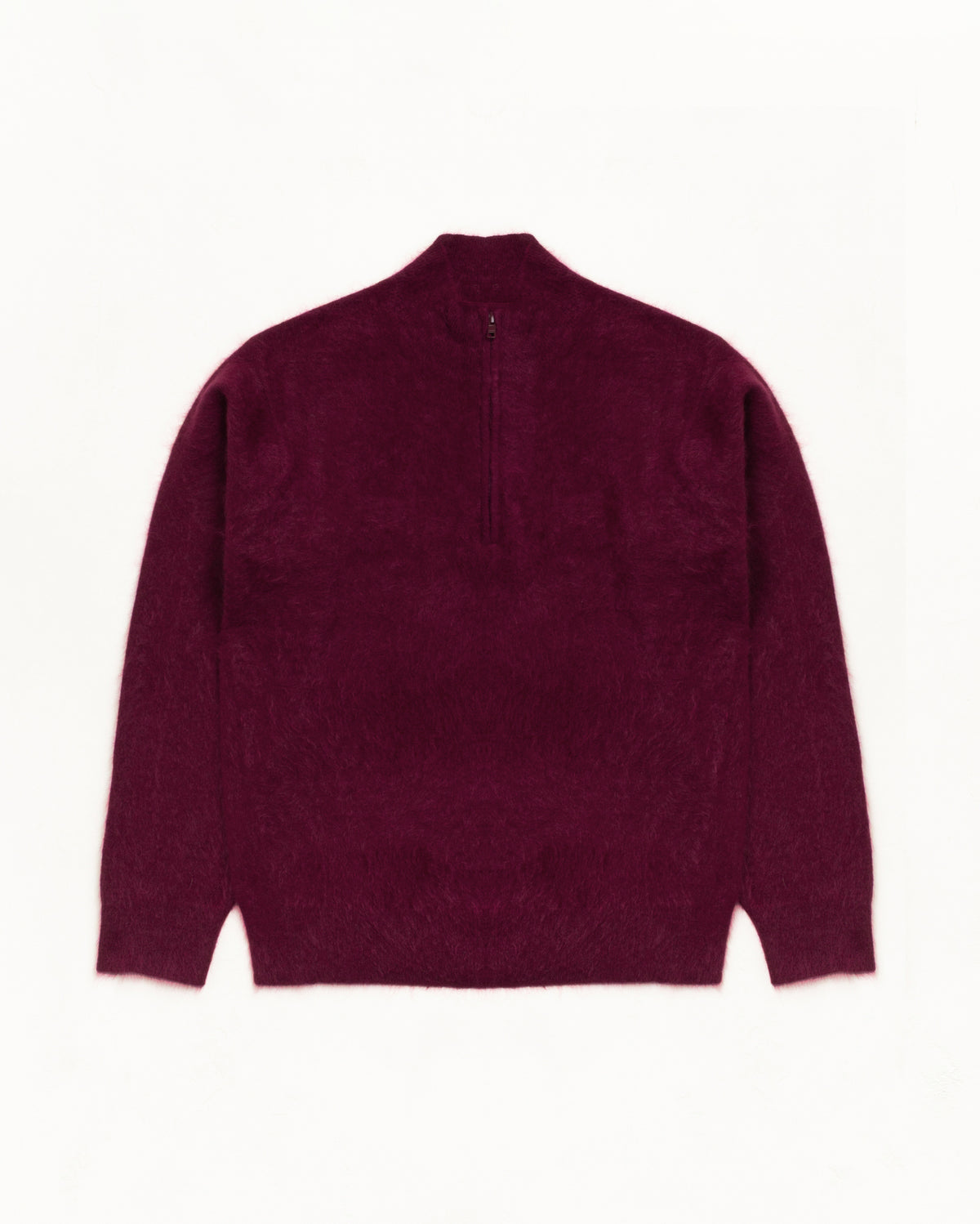 Brushed Cashmere Quarterzip Unisex Long Sleeve In Burgundy