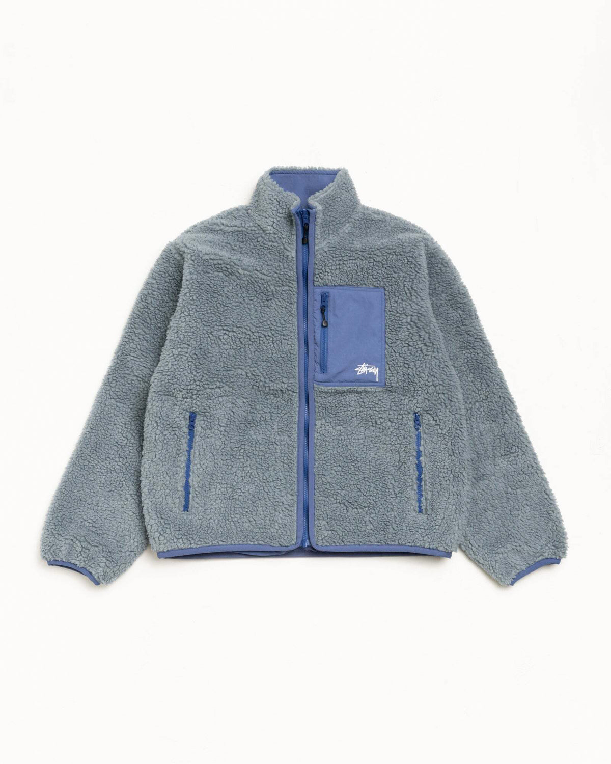Sherpa Reversible Jacket Unisex Long Sleeve In Bluestone
