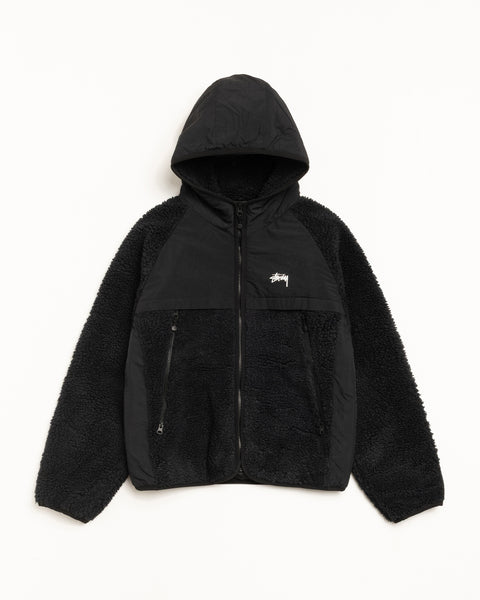 Sherpa Paneled Hooded Jacket – Black | Outerwear | Stüssy Korea