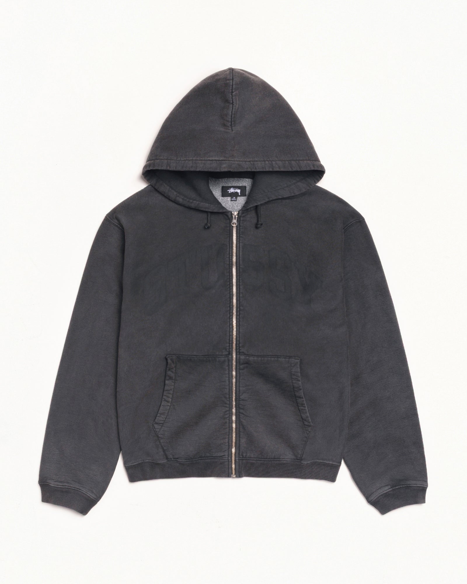 Faded Graphic Zip Hood Unisex Long Sleeve In Washed Black
