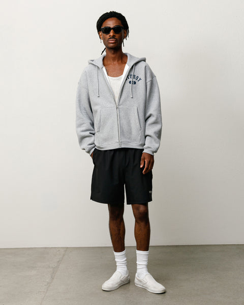 Varsity Zip Hood Unisex Long Sleeve In Grey Heather