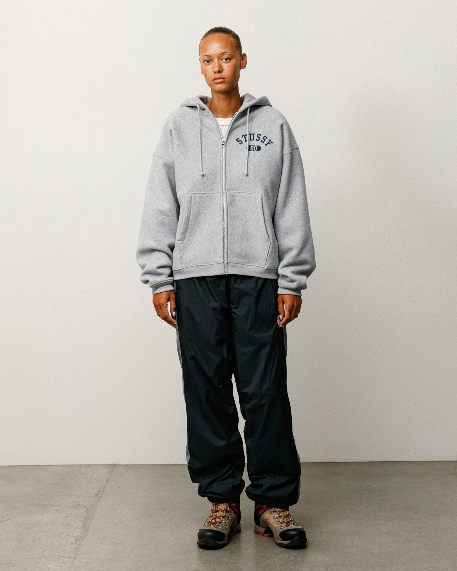 Varsity Zip Hood Unisex Long Sleeve In Grey Heather