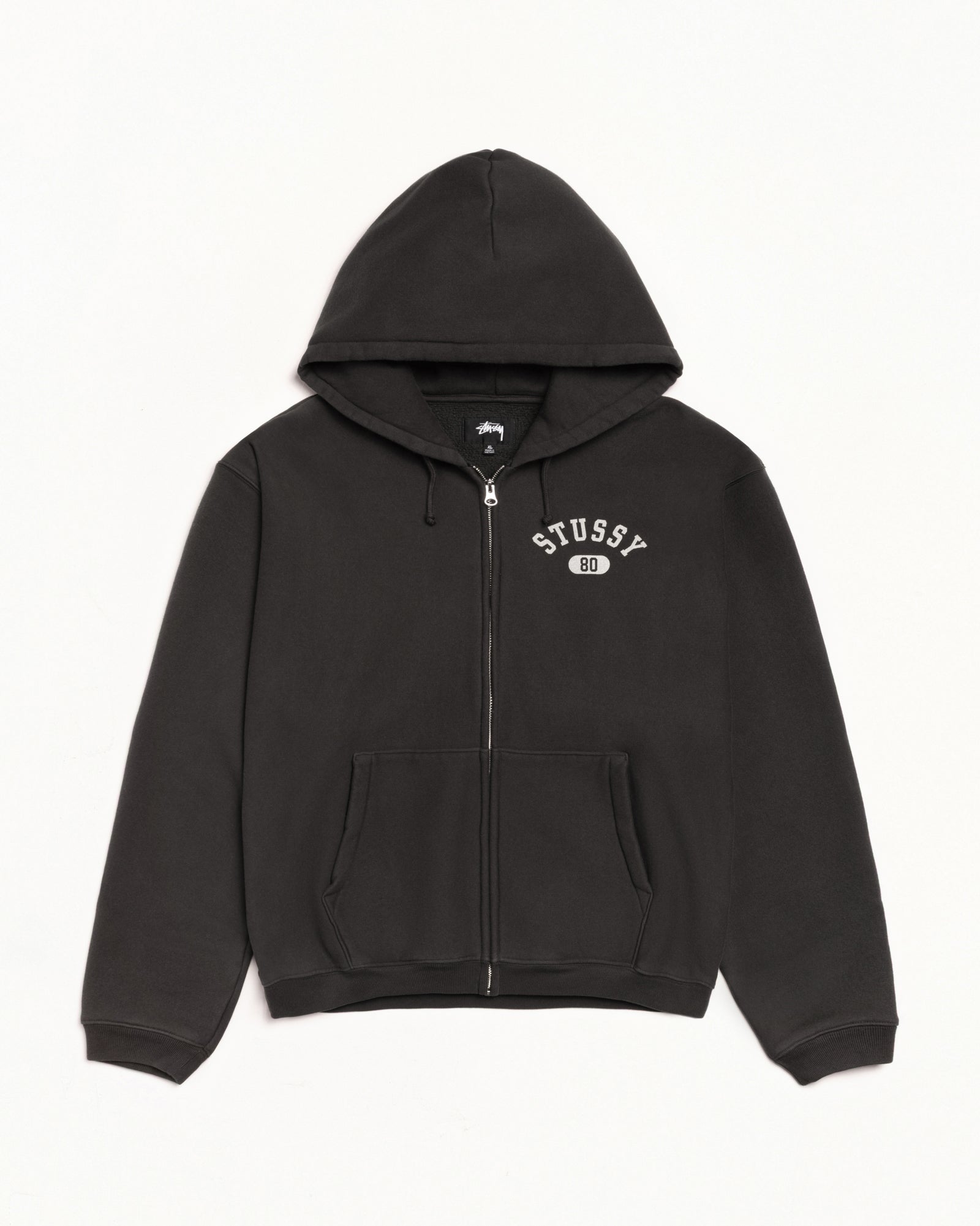Varsity Zip Hood Mens Long Sleeve In Washed Black