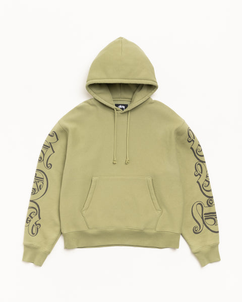 Motif Print Hood Mens Long Sleeve In Moss