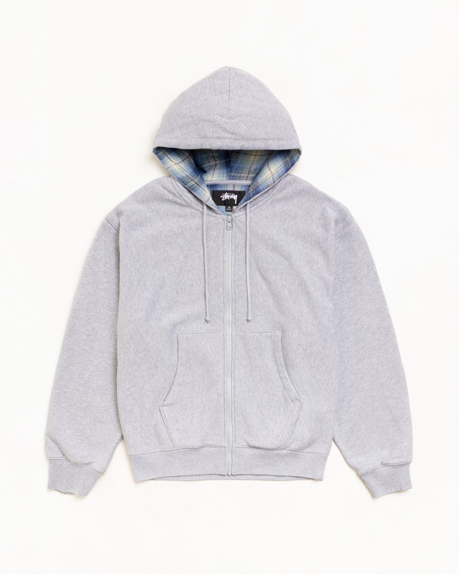 Plaid Lined Zip Hood Unisex Long Sleeve In Grey Heather