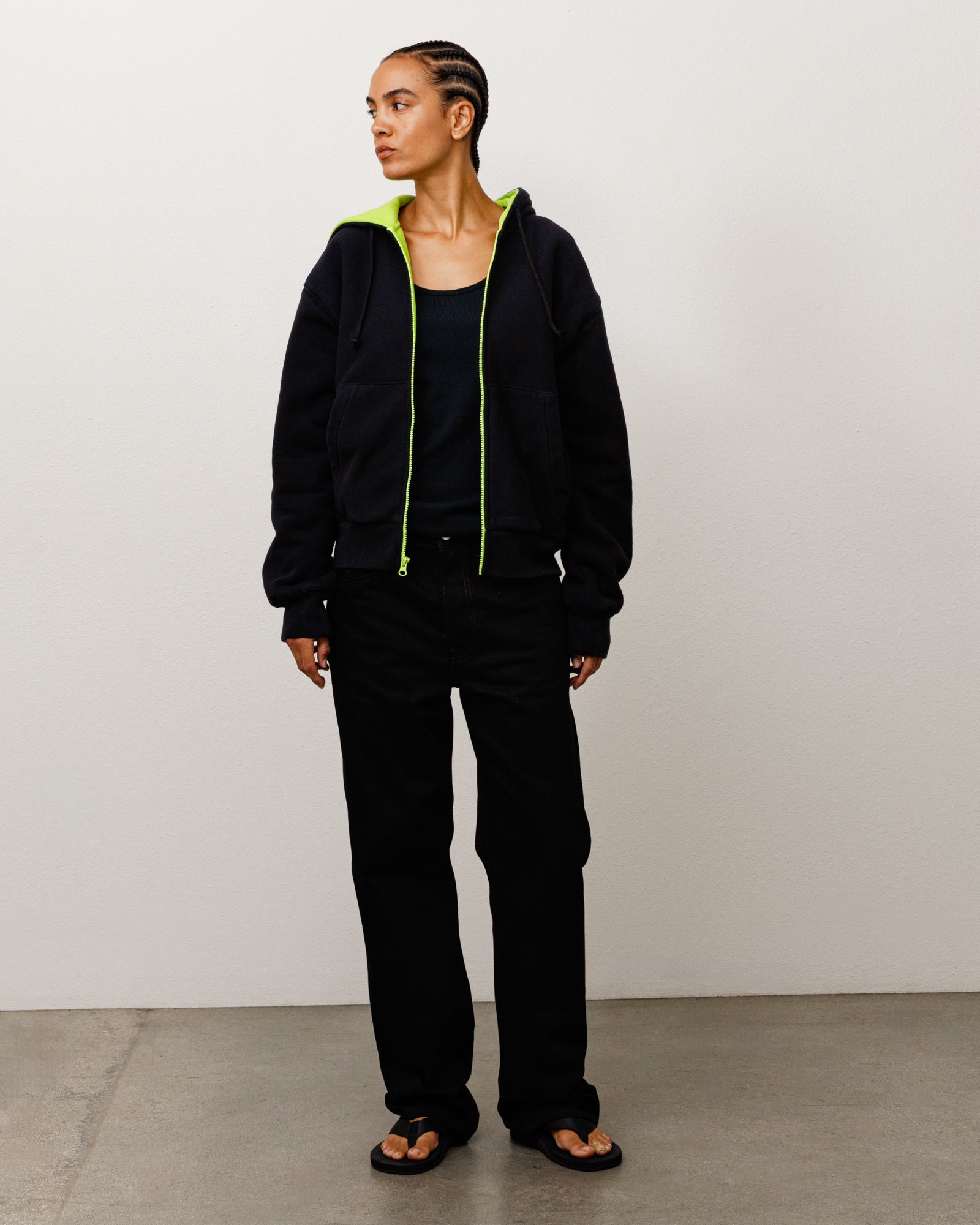 Double Faced Zip Hood Unisex Long Sleeve In Black