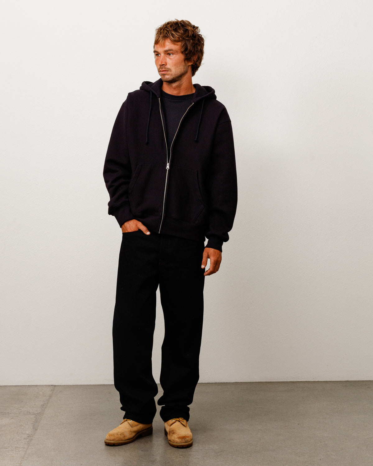 Sweats Zip Hoodie Unisex Long Sleeve In Black