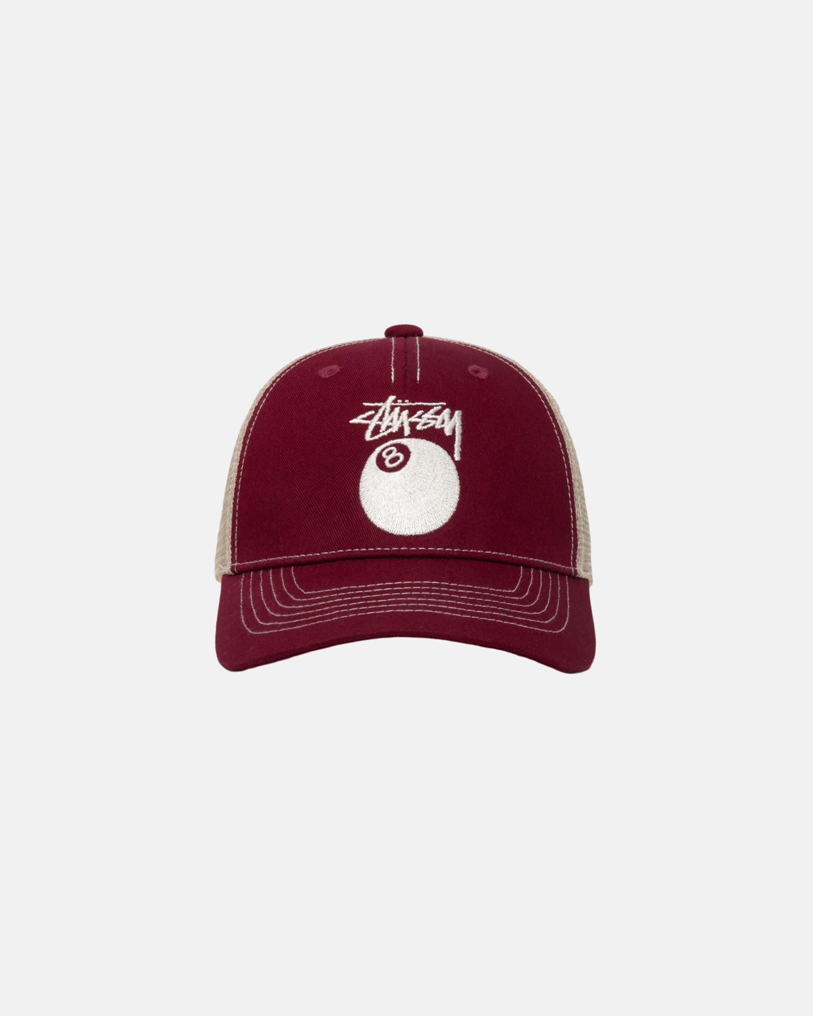 Stüssy Low Pro Trucker 8 Ball Snapback Wine Headwear